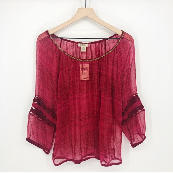 Lucky Brand Tops - NWT Lucky Brand Red Tribal Lace Estelle Top Size S